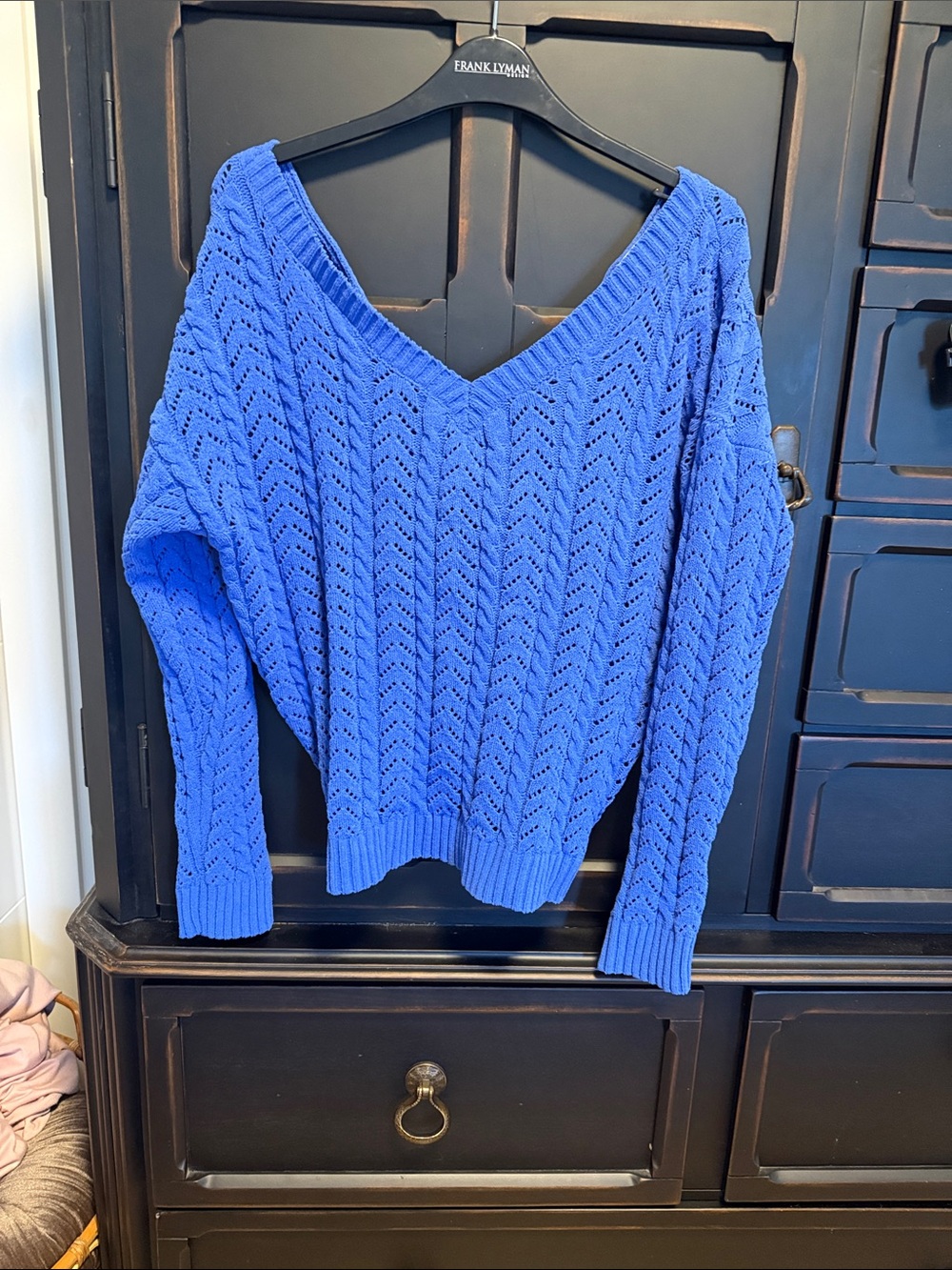 Jessica Simpson Cobalt Blue V-Neck Open-Knit Sweater
